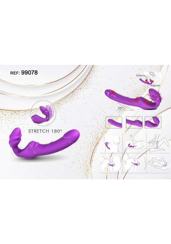 Vibrador doble de silicona morada con articulación flexible stretch 180 grados