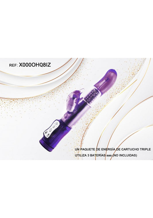Vibrador rabbit color morado transparente con perlas rotatorias