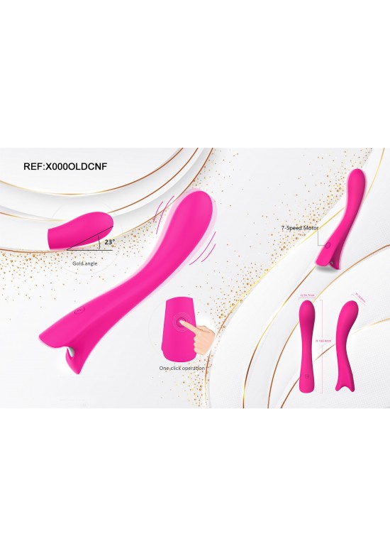 Masajeador personal en silicona fucsia con cabezal angulado y 7 velocidades