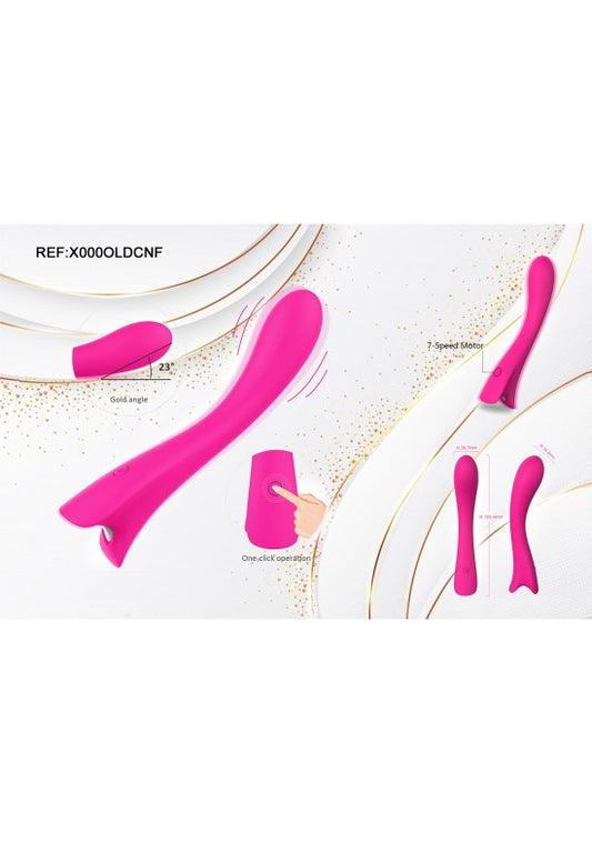 Masajeador personal en silicona fucsia con cabezal angulado y 7 velocidades