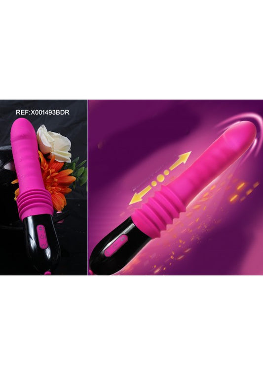 Vibrador con función de vaivén telescópico en silicona fucsia con mando negro, ref. X001493BDR