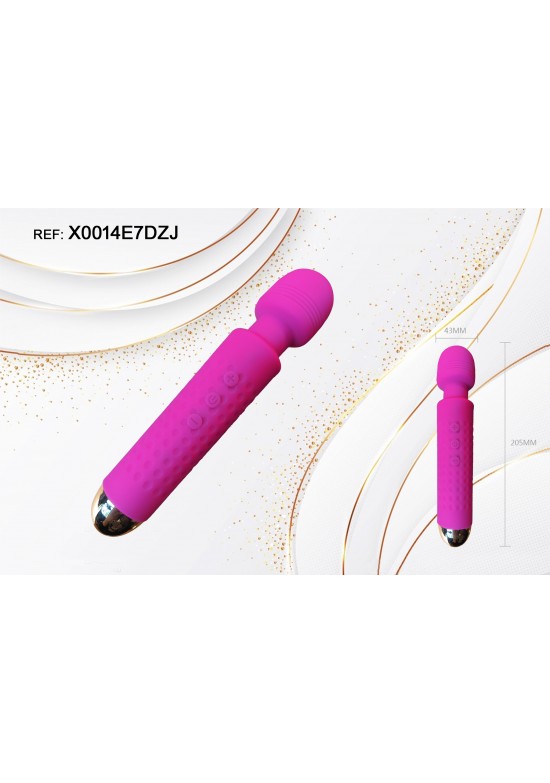 Masajeador wand en silicona rosa fucsia con cabezal redondeado y base metálica
