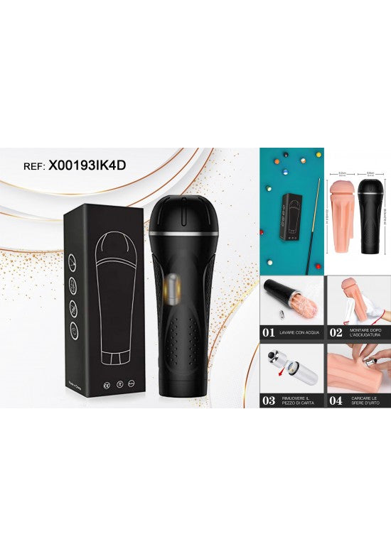 Masturbador masculino manual con carcasa negra y funda interior extraíble