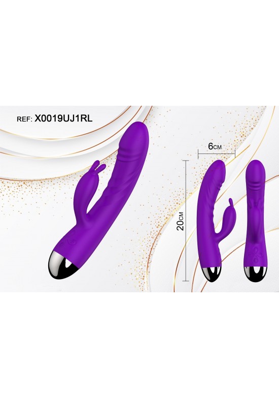 Vibrador rabbit de silicona morada de 20 cm con base plateada