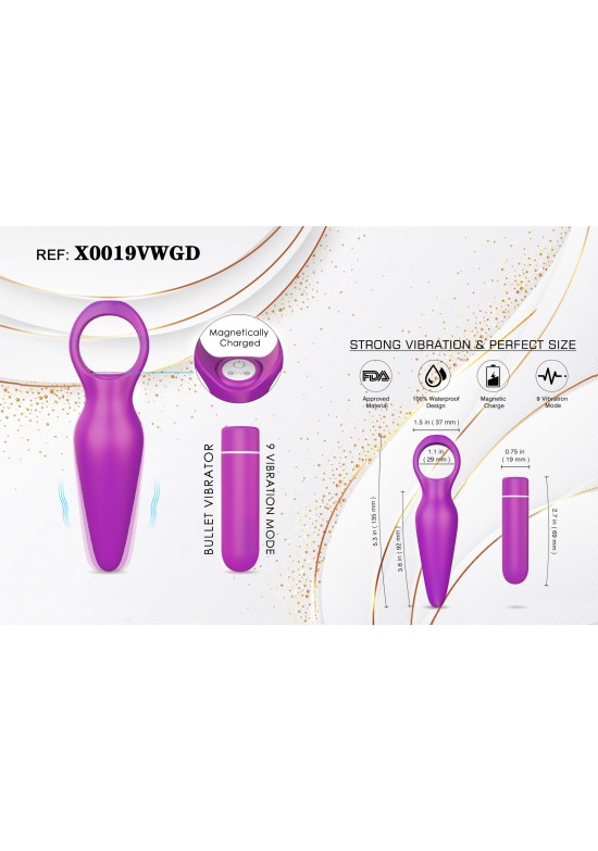 Vibrador bullet compacto en silicona lila con anilla y carga magnética, ref. X0019VWGD