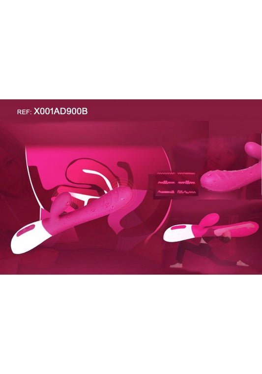 Vibrador rabbit de silicona bicolor fucsia y blanco con brazo estimulador externo