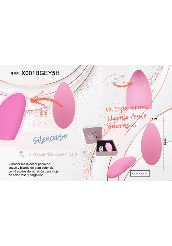 Vibrador huevo color rosa con mando y caja de presentación