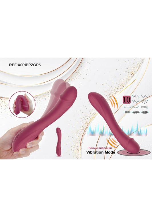 Masajeador personal flexible en silicona rosa palo con cabezal redondeado y 10 modos de vibración