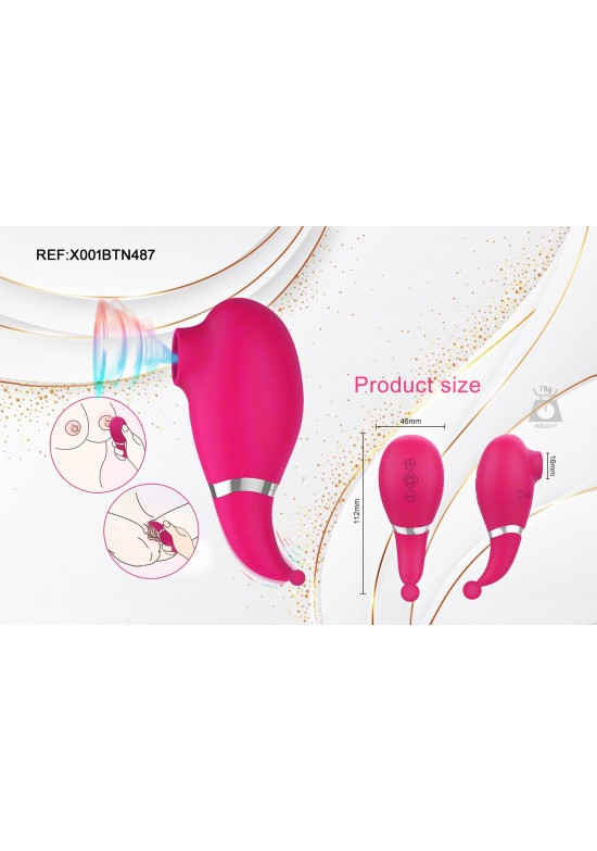 Set estimulador de succión y huevo vibrador de silicona en color rosa intenso