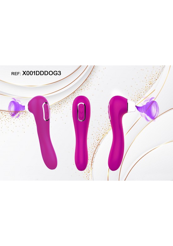 Estimulador femenino 2 en 1 color lila con cabezal de succión y cuerpo vibrador de silicona