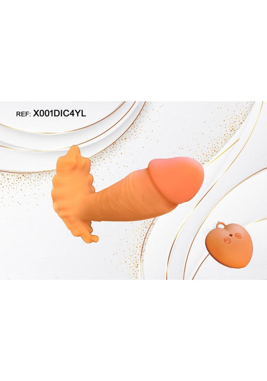 Vibrador wearable de silicona naranja con mando a distancia inalámbrico en forma de corazón