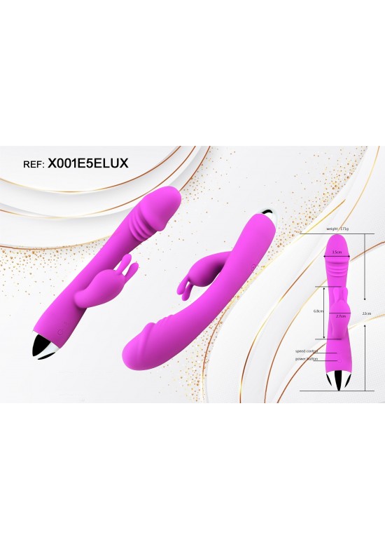 Vibrador rabbit de silicona color fucsia con doble cabezal estimulador, 22 cm