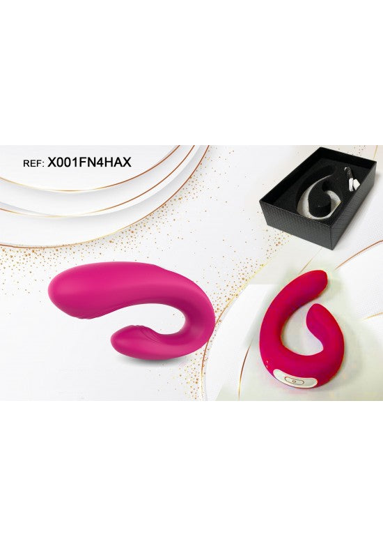 Masajeador personal doble en silicona rosa fucsia con caja y cable USB